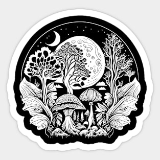 Cottagecore Moon, Mushrooms, Plants and Trees Sticker